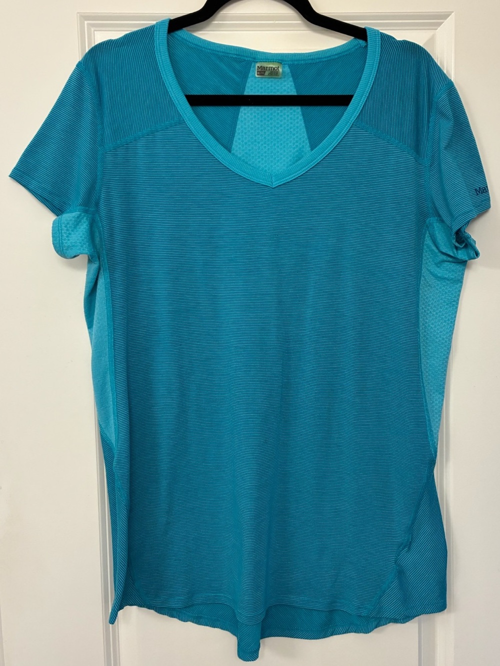 MARMOT Short Sleeve Two Tone V-Neck  Moisture-Wicking Activewear Tee Aqua XL